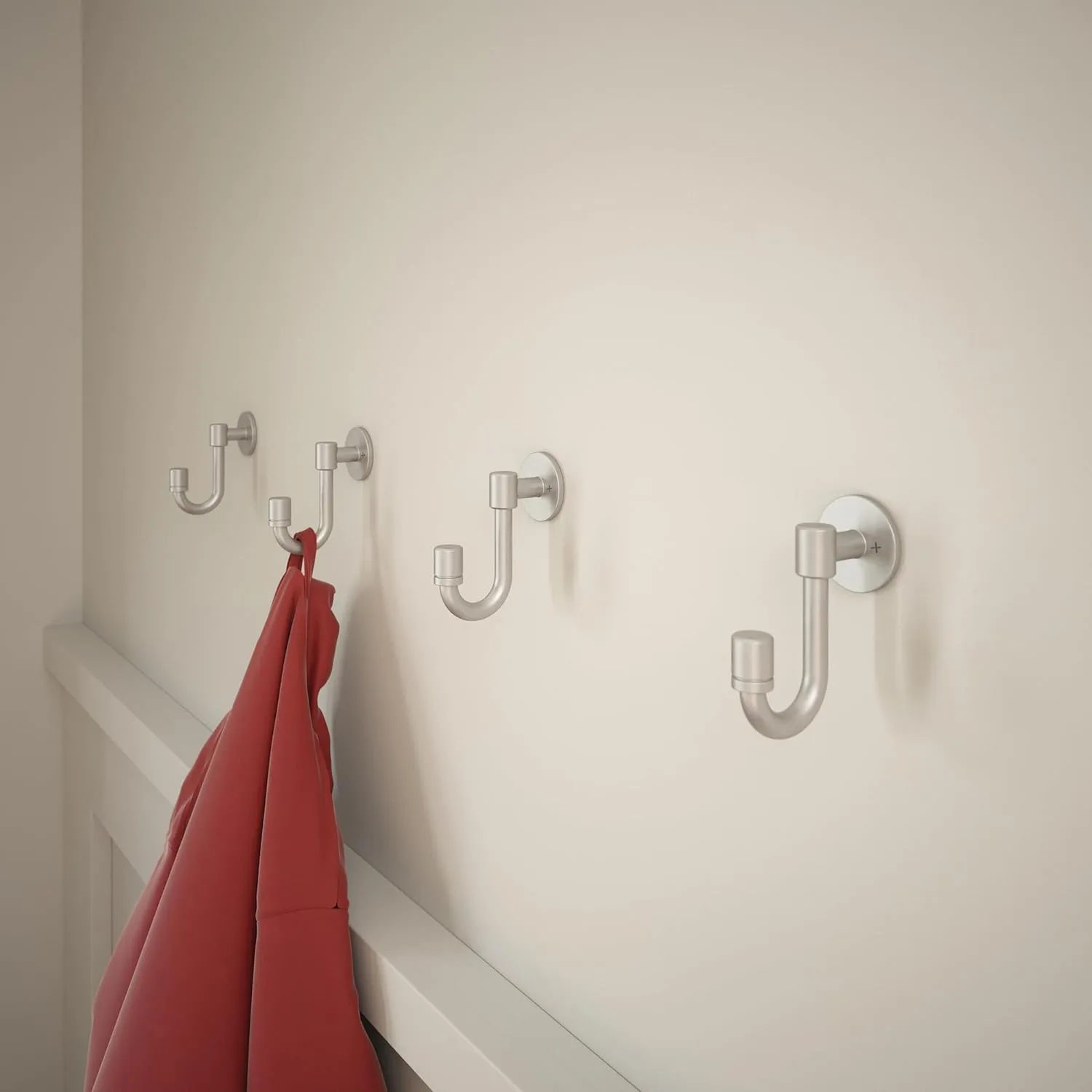 Franklin Brass Bar (4-Pack) Single Wall Hooks 1-Prong Coat/Hat Matte Nickel for Mounted Hanging Matte Nickel Hanger Backpack, Purse, Bag, Towel Organization Decorative B47246K-MN-C