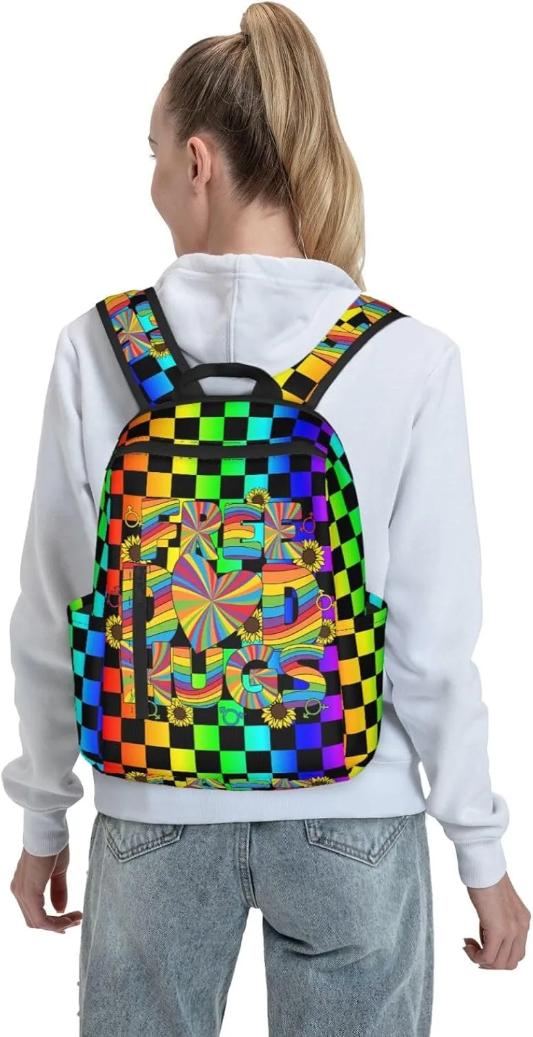 Free Dad Hugs LGBT Rainbow Gay Pride Travel Laptop Backpack Casual Backpacks Double Shoulder Daypack Notebook Rucksack Work Bags Sports Bag for Hiking Camping Beach