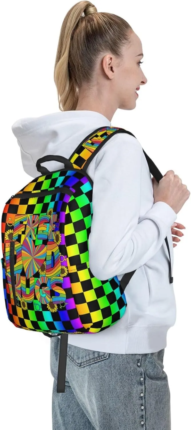 Free Dad Hugs LGBT Rainbow Gay Pride Travel Laptop Backpack Casual Backpacks Double Shoulder Daypack Notebook Rucksack Work Bags Sports Bag for Hiking Camping Beach