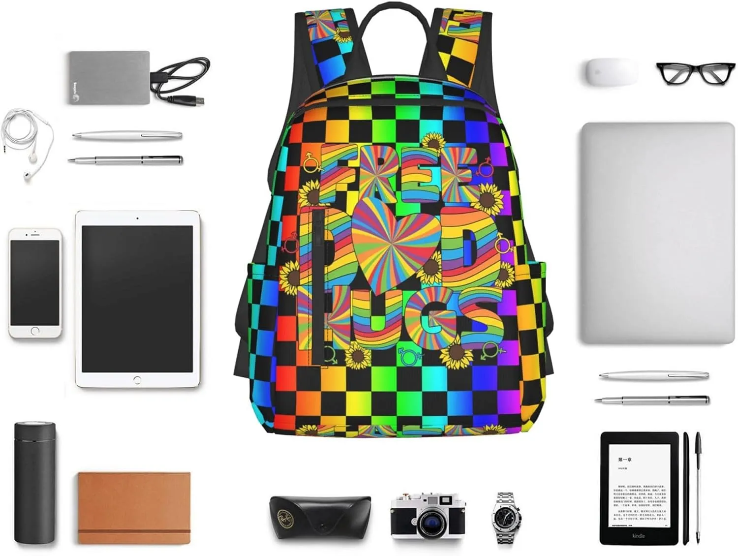 Free Dad Hugs LGBT Rainbow Gay Pride Travel Laptop Backpack Casual Backpacks Double Shoulder Daypack Notebook Rucksack Work Bags Sports Bag for Hiking Camping Beach