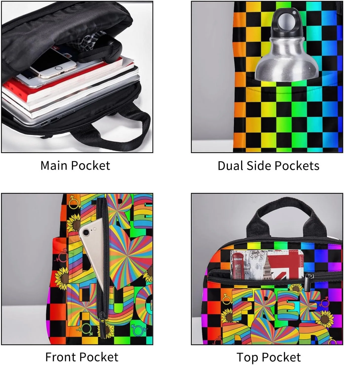 Free Dad Hugs LGBT Rainbow Gay Pride Travel Laptop Backpack Casual Backpacks Double Shoulder Daypack Notebook Rucksack Work Bags Sports Bag for Hiking Camping Beach