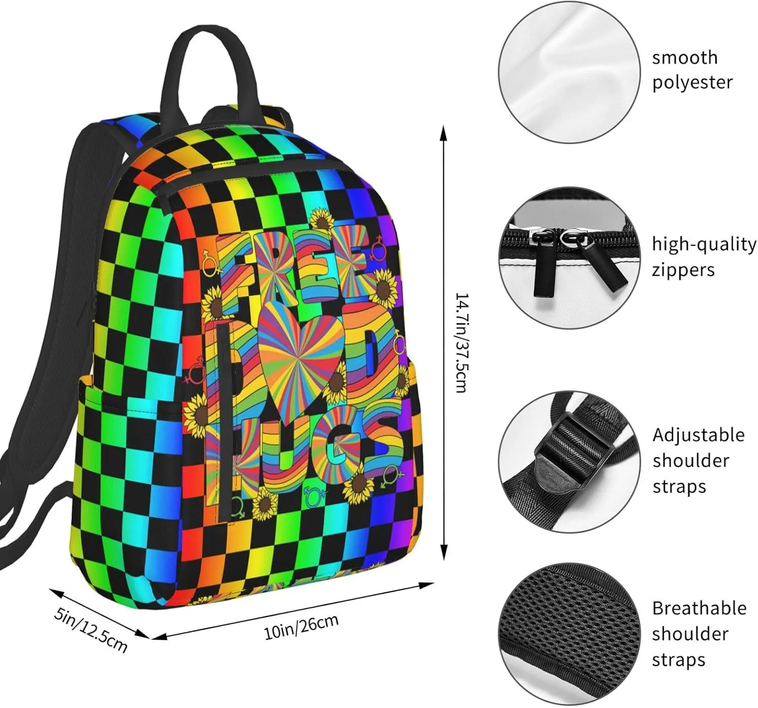 Free Dad Hugs LGBT Rainbow Gay Pride Travel Laptop Backpack Casual Backpacks Double Shoulder Daypack Notebook Rucksack Work Bags Sports Bag for Hiking Camping Beach