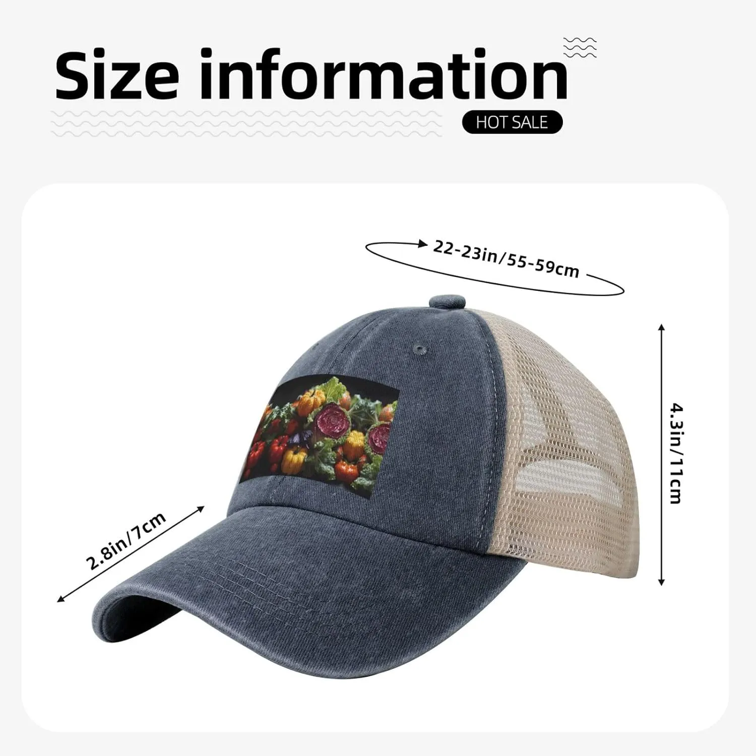 Fresh Cabbage Mesh Trucker Hat Mesh Snapback,Trendy Cowboy Cap for Sports and Headwear