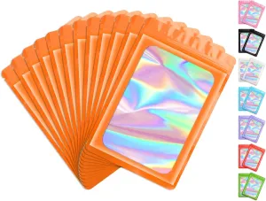 Funfery 100 Pack Resealable Bags Clear Holographic Bags,Smell Proof Packaging Baggies,Mylar Food Storage Bag,Zipper Sealing Pouch for Coffee Beans,Cookies,Jewelry Sample Small Business(Orange,4x6in)