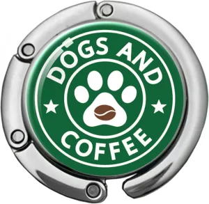 Funny Dog Foldable Purse Hook, Dogs and Coffee Handbag Hanger Holder, Round Purse Table Hook Bag Hanger Hook, Funny Desk Hook Gifts for Women Friend Coworker Leader Coffee Lover Dog Lover