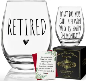 Funny Retirement Wine Glass Gifts for Women Men, What Do You Call a Person Who is Happy on Monday, Retired Wine Glass Gifts for Coworker Friends Grandpa, Farewell Wine Glass Gifts for Coworker 15oz