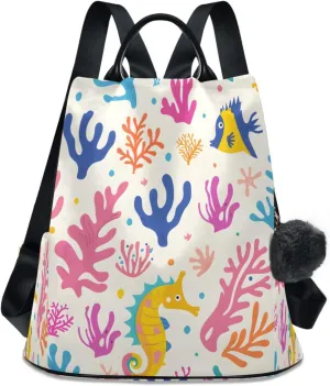 Funny Seahorses Corals and Algae Backpack Purse for Women Anti Theft Travel Bag Fashion Back Pack Shoulder Bag Handbag