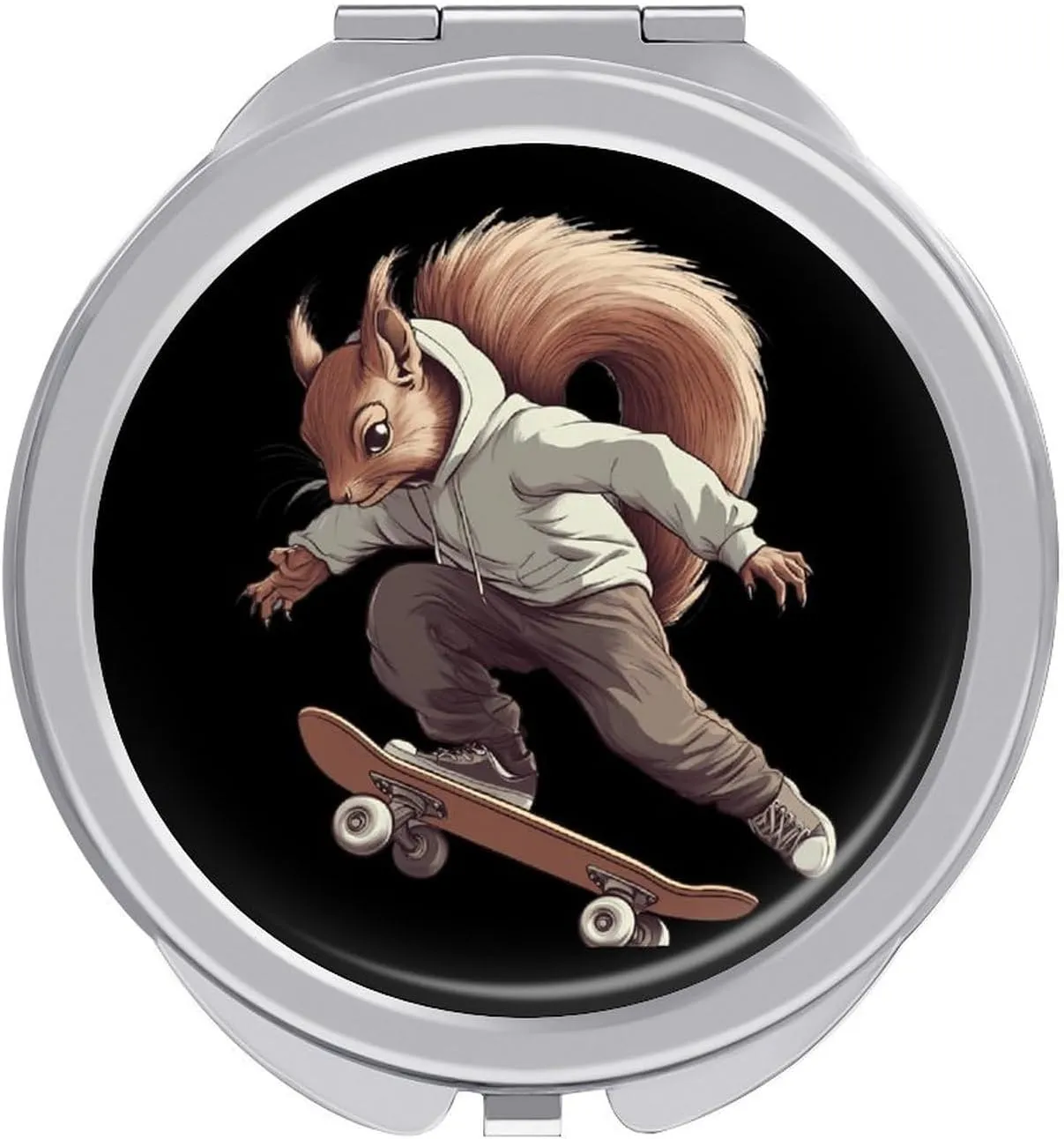 Funny Squirrel Skateboard Skater Compact Makeup Mirror Mini Foldable Cosmetic Mirror Portable Travel Mirror for Purse Pocket