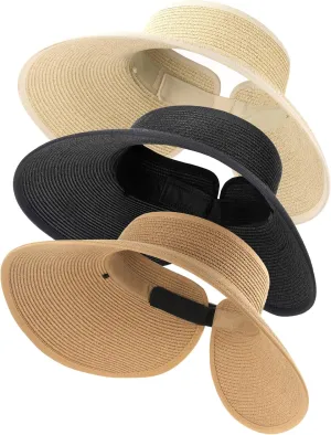 FURTALK Straw Sun Visor Hats for Women UPF 80  Wide Brim Pontytail Summer Beach Hats
