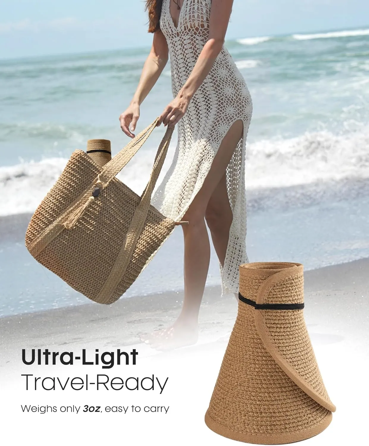 FURTALK Straw Sun Visor Hats for Women UPF 80  Wide Brim Pontytail Summer Beach Hats