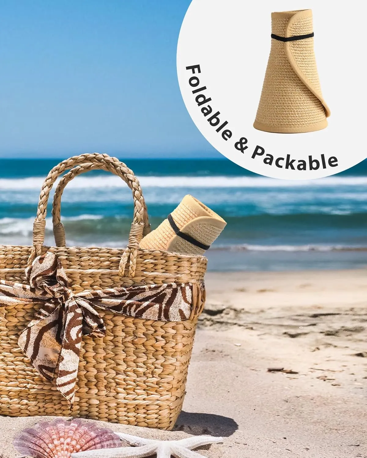 FURTALK Sun Hats for Women Wide Brim Beach Hat Straw Visor Ponytail Summer UV Packable Foldable Beach Vacation Essentials