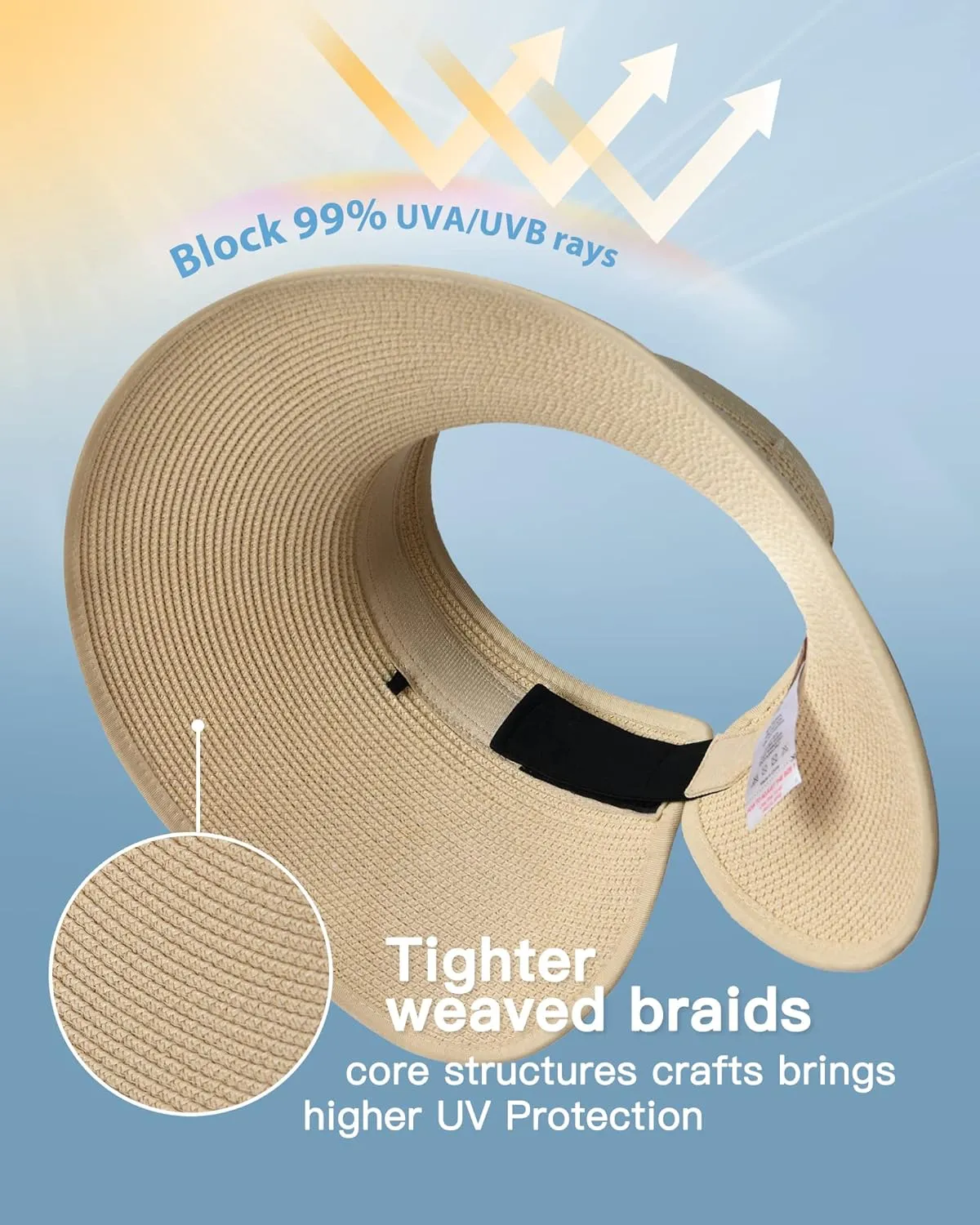 FURTALK Sun Hats for Women Wide Brim Beach Hat Straw Visor Ponytail Summer UV Packable Foldable Beach Vacation Essentials