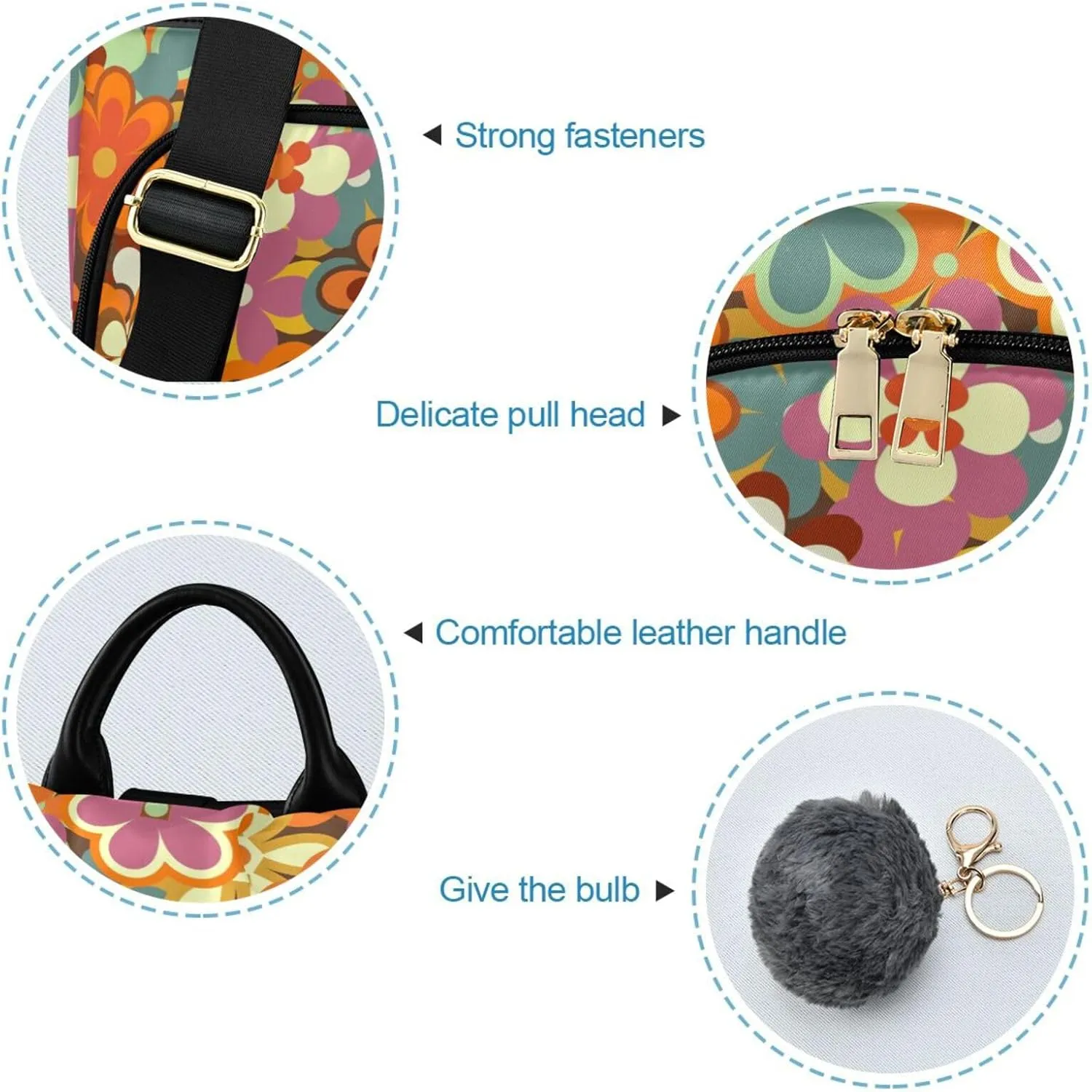 Fustylead 70s Retro Boho Colorful Little Daisy Floral Backpack Purse for Women Fashion Ladies Shoulder Bags Large Travel Bag