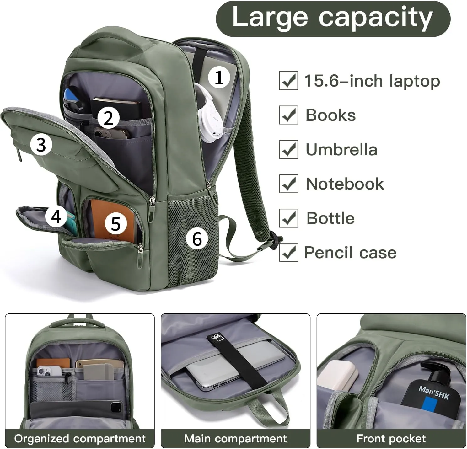 FUTURE AESTHETICS Travel Backpack for Women、men, College Backpack Bag, Hiking Backpack,Waterproof Carry On Backpack Business Backpack (Green)