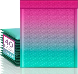 Fuxury Bubble Mailers 8.5x12 Inch 40 Pack Padded Envelopes Usable Size 8.5x11" Thick Mailing Envelopes Bubble Opaque Padded Mailers Shipping Bags for Mailing Jewelry Makeup Small Business #2 PinkGreen