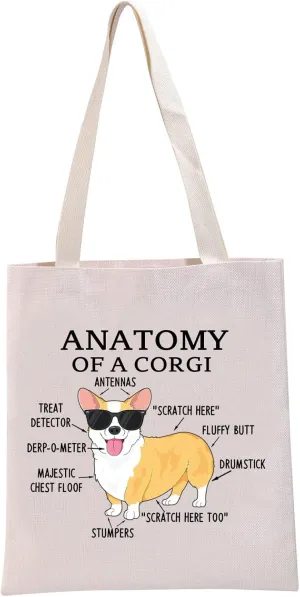 G2TUP Corgi Lover Gift Anatomy of a Corgi Reusable Canvas Tote Bag