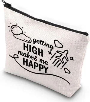 G2TUP Flight Attendant Cosmetic Bag Air Stewardess Makeup Bag Getting High Makes Me Happy Stewardess Cabin Crew Gift (Getting High)