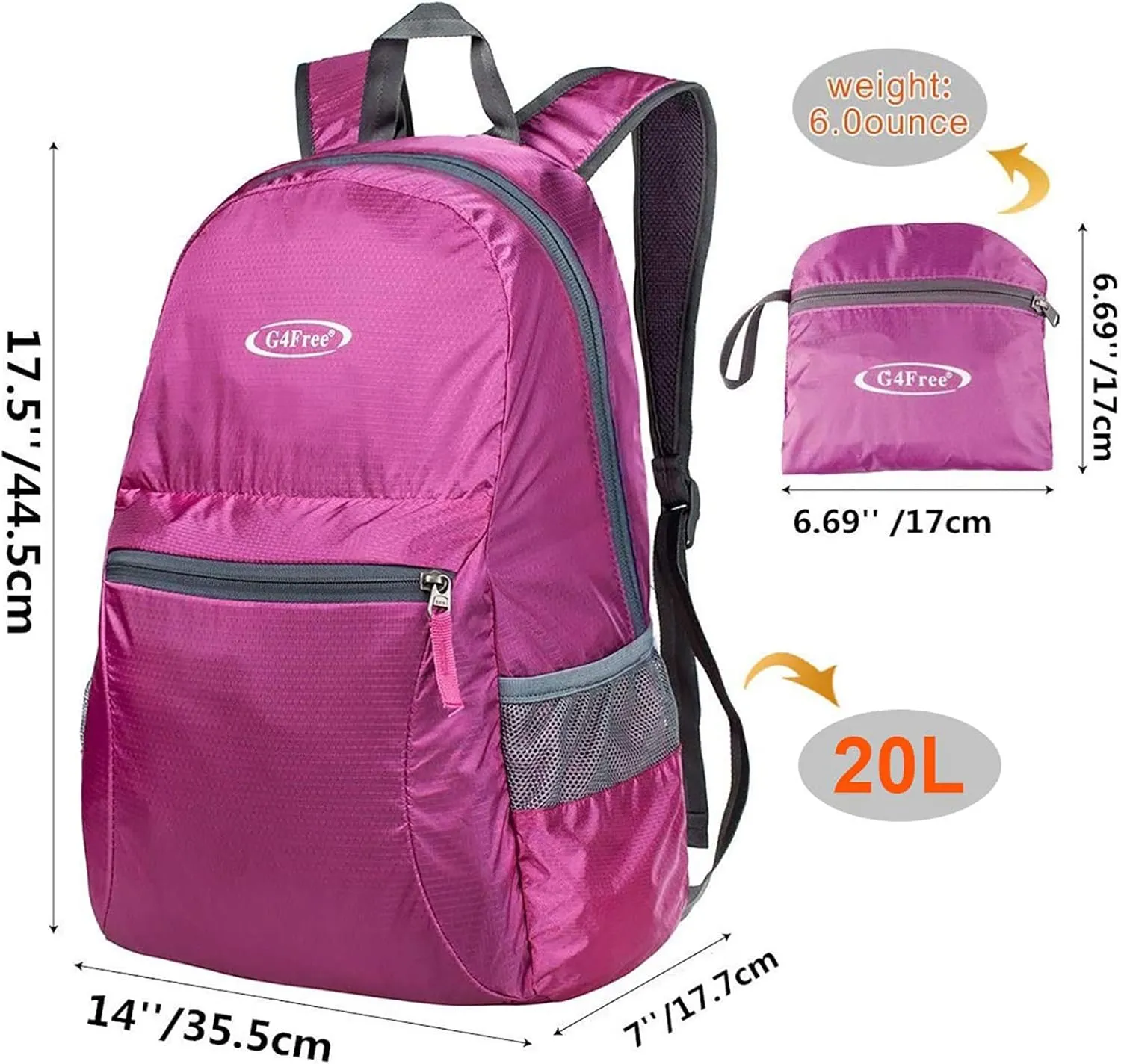 G4Free 20L Lightweight Packable Backpack Travel Hiking Daypack Foldable Backpack for Men Women