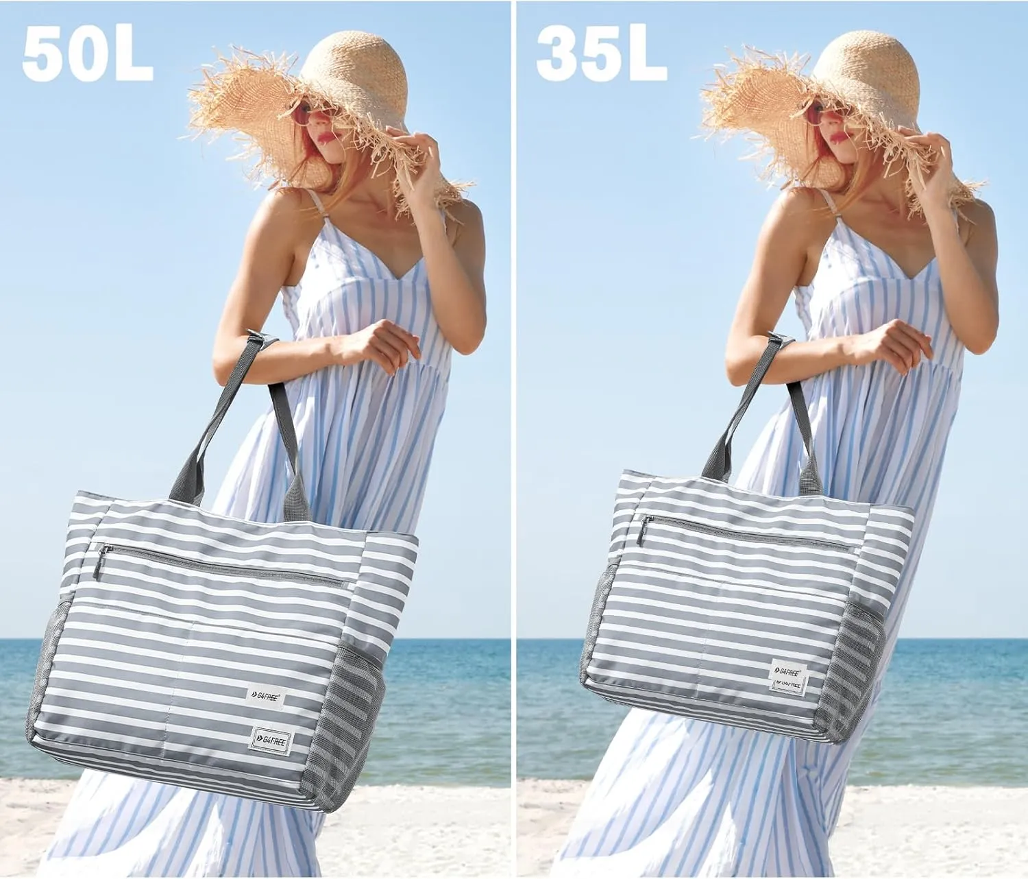 G4Free Beach Bag, Waterproof Sandproof Beach Tote Bag, Large Capacity Foldable for Women
