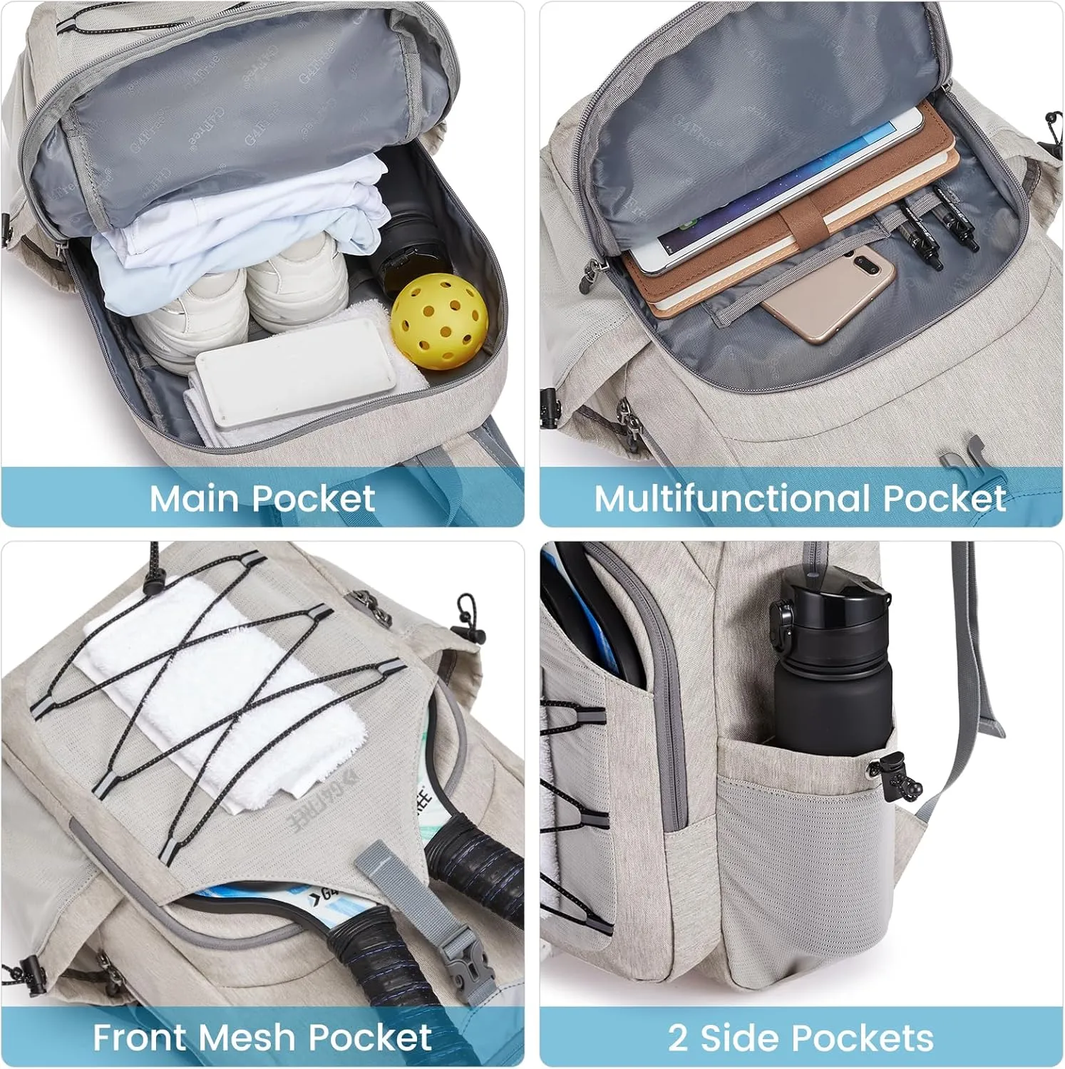G4Free Pickleball Bag, Pickleball Backpack for Women and Men, Padel Bag Fits 2 to 4 Paddles, Gifts for Pickleball Lovers