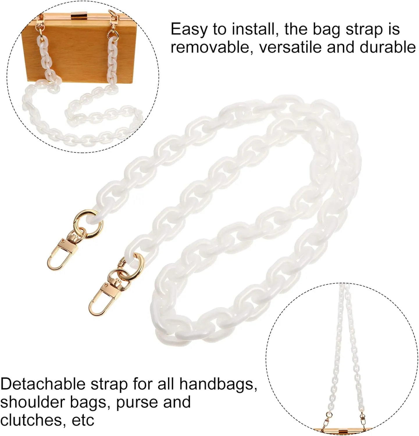 Gadpiparty White Bag Chain Gold Handbag Chain Purse Chains Chain for Purse Handbags Handles Tote Purse for Women Chain Belt Handbag Replacements Chain Shoulder Bag Chain Hardware