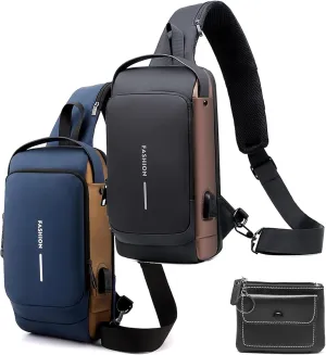 GDSAFS New Carbon Fiber Streamline Anti-Theft Sling Bag, Carbon Fiber Sling Bag, Usb Charging Sport Sling Shoulder Backpack (2pcs-b)