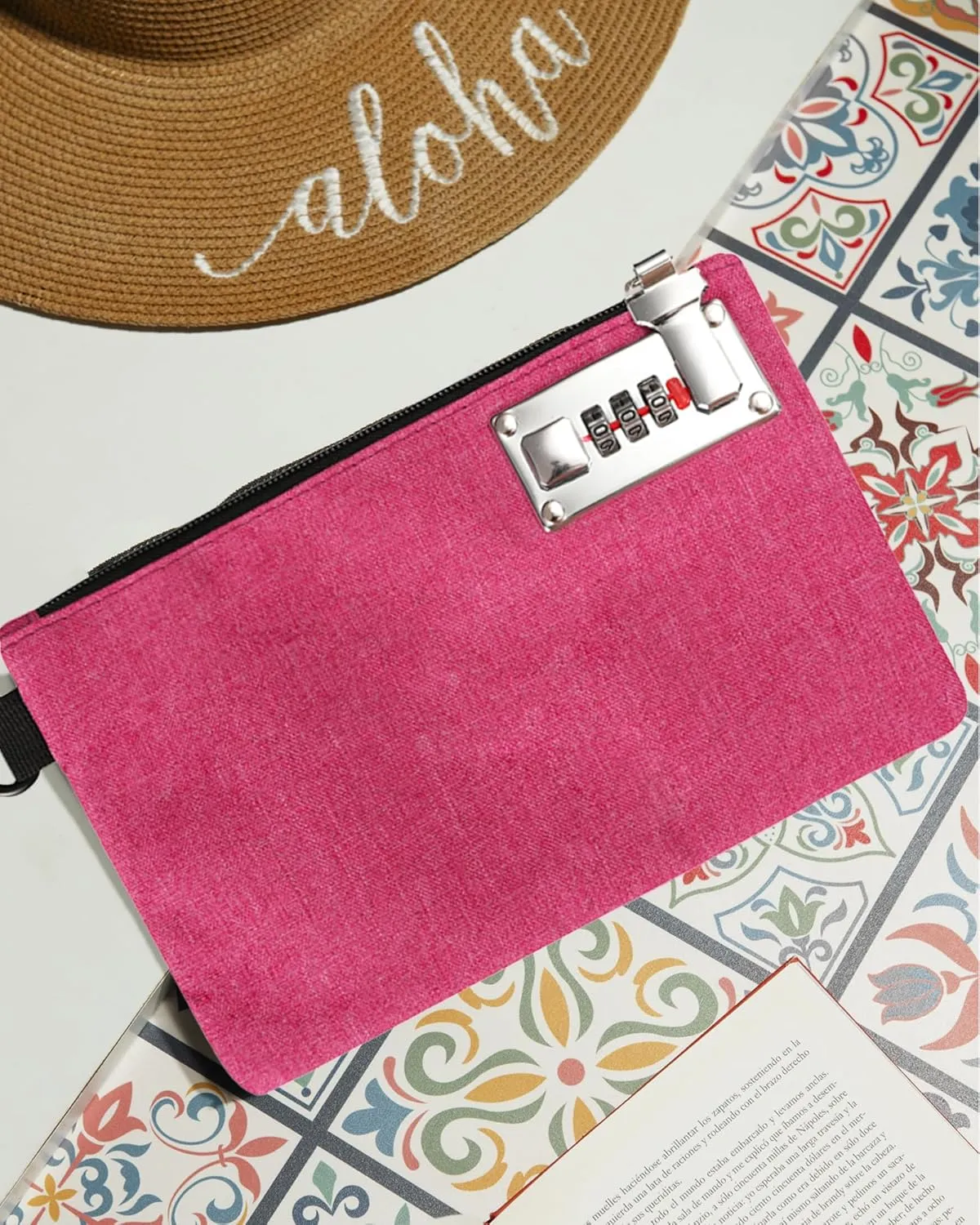 GEEDUD Lockable Money Bag - 5x8 Inches Durable Nylon Locking Bank Bag Coin Purse for Cash, Jewelry, Passports, Medicine, Credit Cards and Valuable Storage Cash Pouch (Pink)