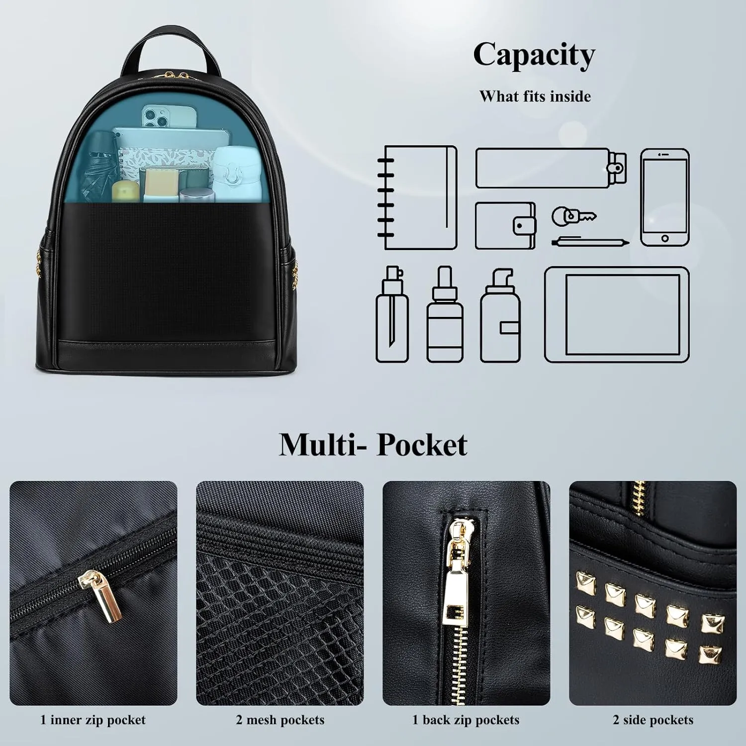 Gelrova LED Backpack Purse for Women Designer Ladies, Work Business Travel Bags, College Nurse Quilted Casual Daypack 13inch
