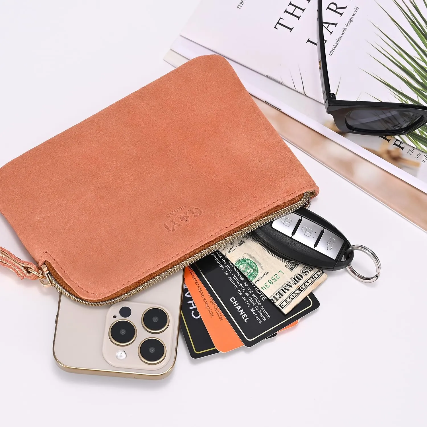 Genuine Leather 4.5 x 6.5 Wristlet Purse for Women, Evening Wristlet Pouch Clutch Bag