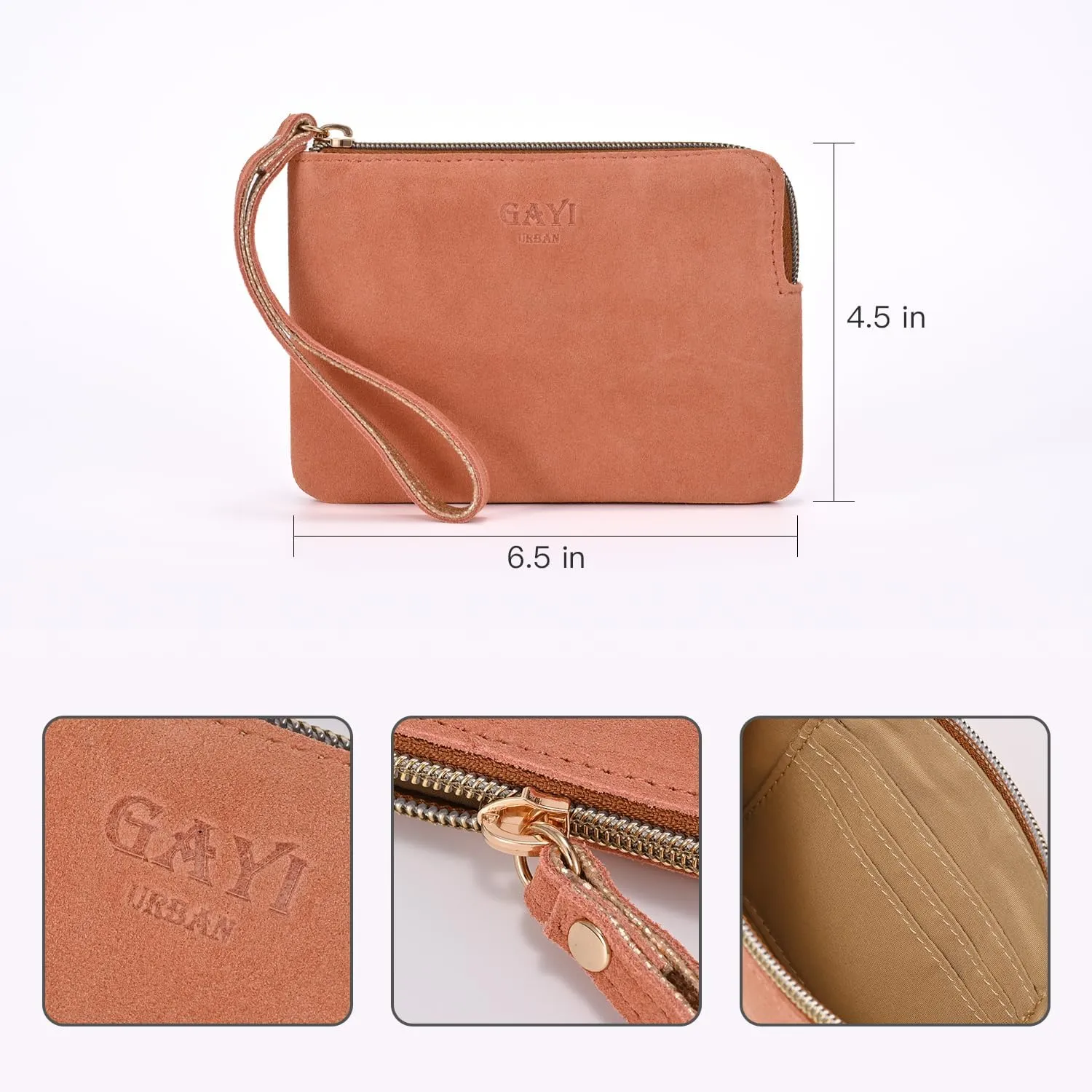 Genuine Leather 4.5 x 6.5 Wristlet Purse for Women, Evening Wristlet Pouch Clutch Bag