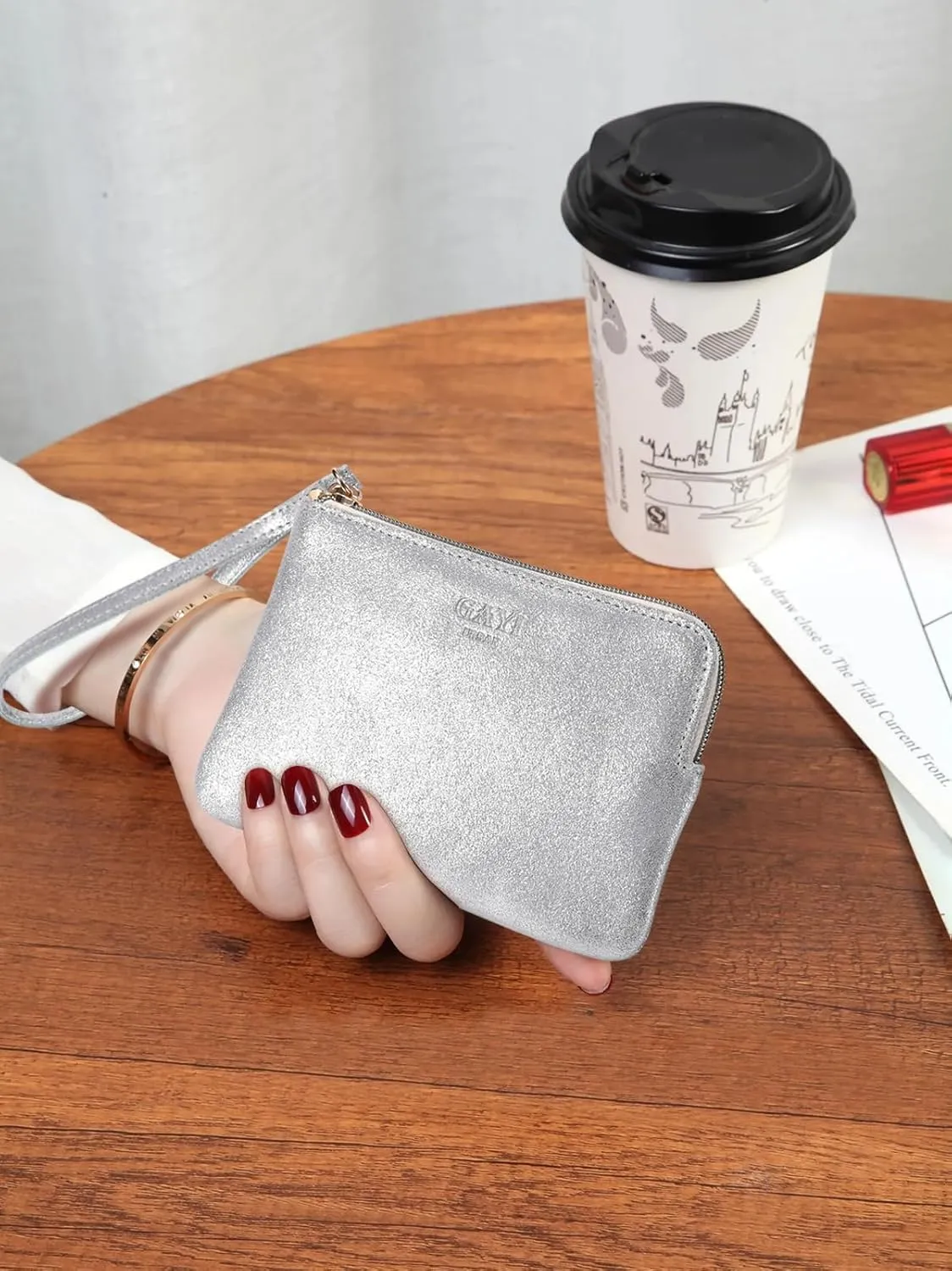 Genuine Leather 4.5 x 6.5 Wristlet Purse for Women, Evening Wristlet Pouch Clutch Bag