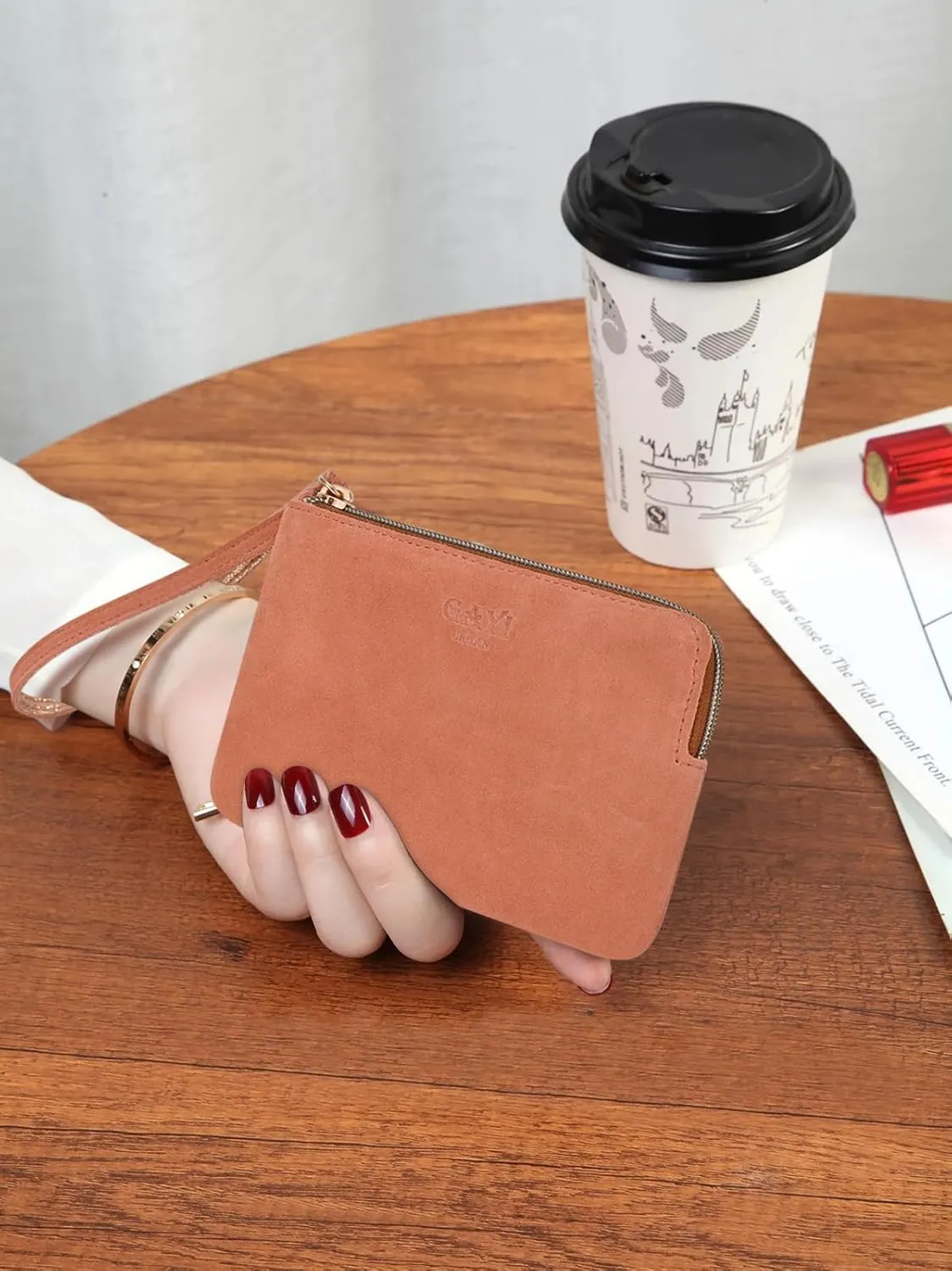 Genuine Leather 4.5 x 6.5 Wristlet Purse for Women, Evening Wristlet Pouch Clutch Bag