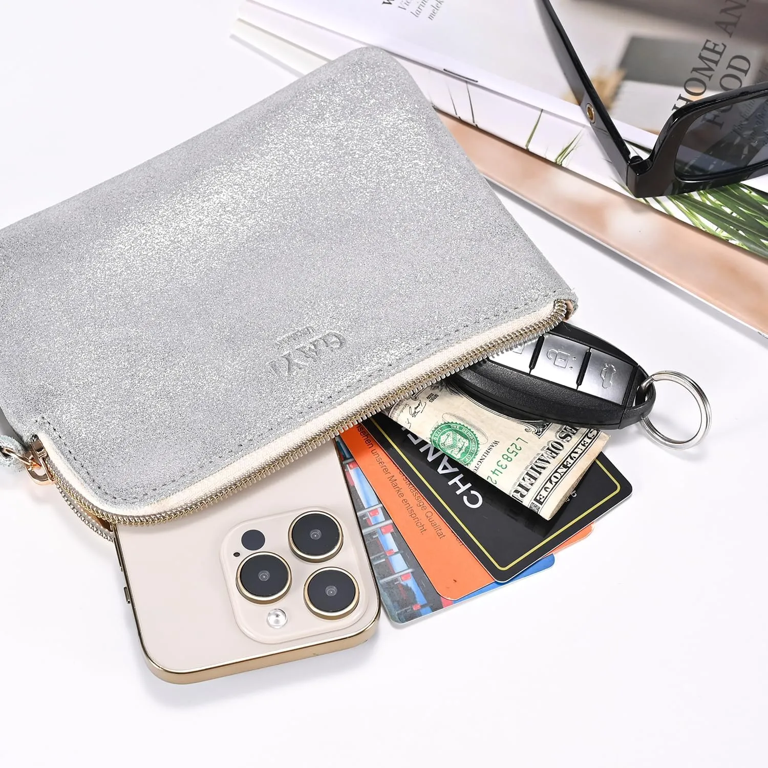 Genuine Leather 4.5 x 6.5 Wristlet Purse for Women, Evening Wristlet Pouch Clutch Bag