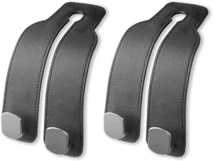 Genuine Leather Car Seat Hooks for Headrest - Flexible Car Seat Back Storage Hook for Purses and Bags, Upgraded Car Purse Hook Holder Hanger Organizer for Head Rest (Black-2 Pack)