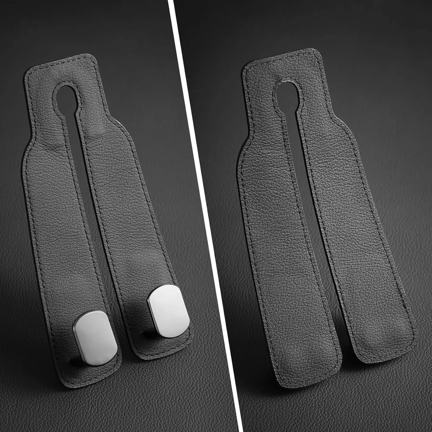 Genuine Leather Car Seat Hooks for Headrest - Flexible Car Seat Back Storage Hook for Purses and Bags, Upgraded Car Purse Hook Holder Hanger Organizer for Head Rest (Black-2 Pack)