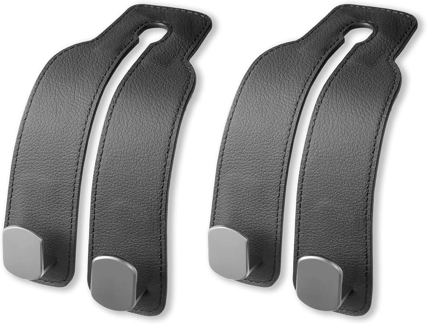 Genuine Leather Car Seat Hooks for Headrest - Flexible Car Seat Back Storage Hook for Purses and Bags, Upgraded Car Purse Hook Holder Hanger Organizer for Head Rest (Black-2 Pack)