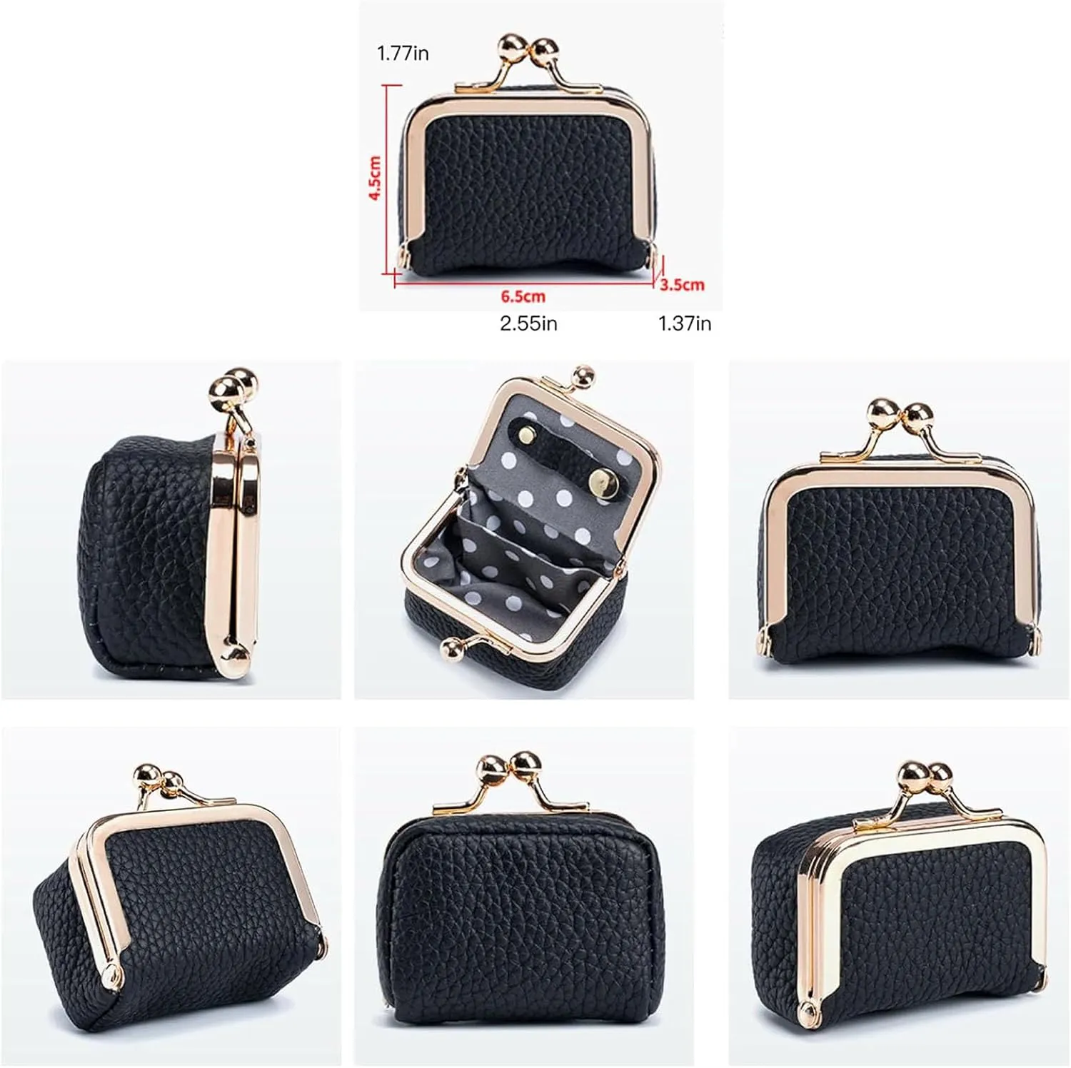 Genuine Leather Mini Jewelry Box, Mini Coin Purse Jewelry Case, Jewelry Case Kiss Lock, Travel Ring Box for Women for Earring/Ring/Necklace/Bracele (2 Pcs-F)