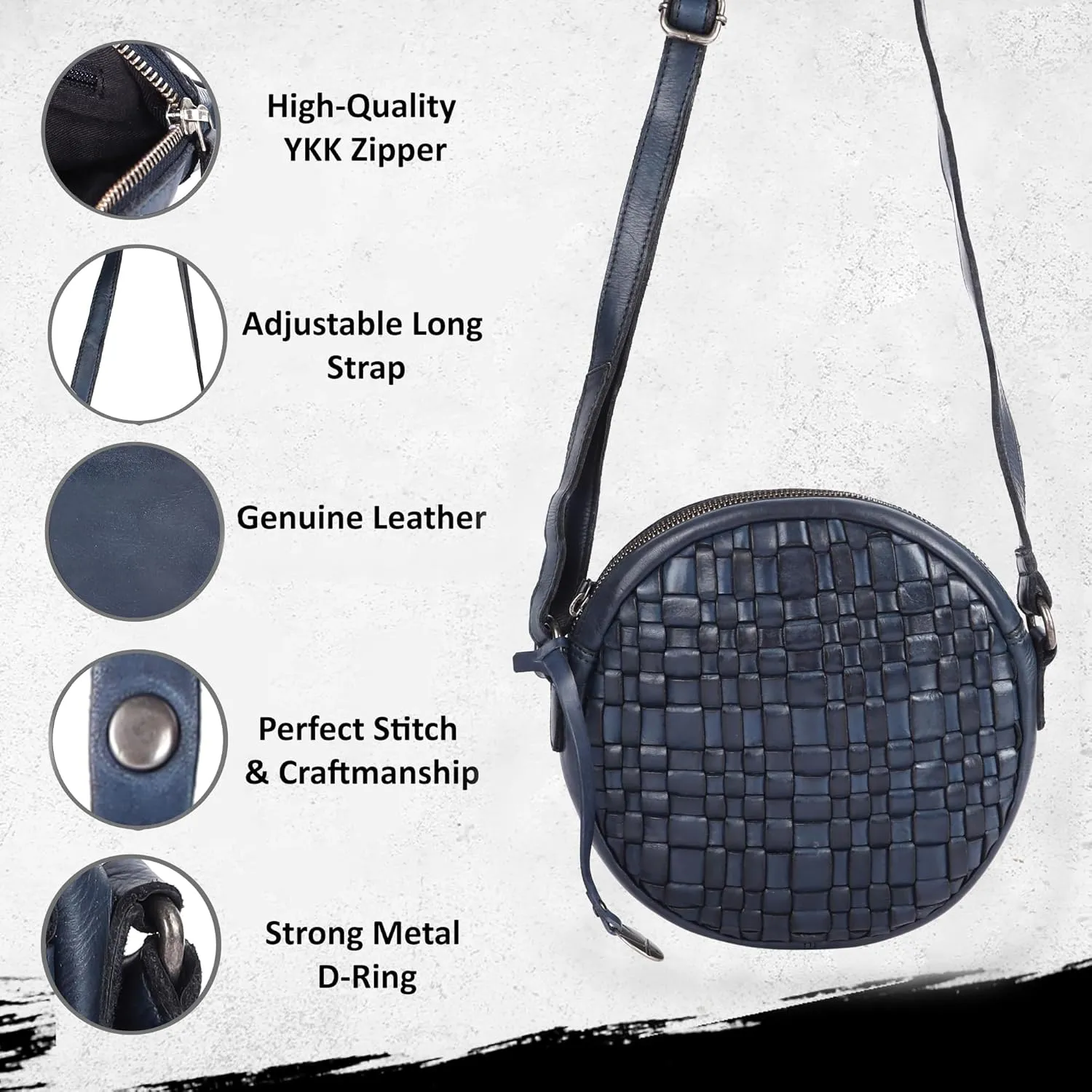 Genuine Leather Round Crossbody Bags For Women, Sling Bag For Women Crossbody Purse Trendy Casual