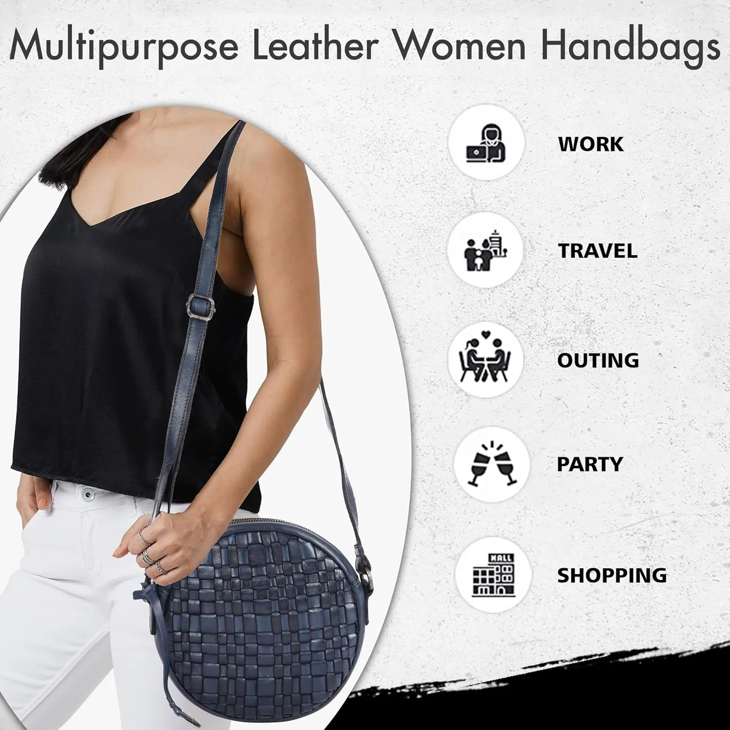 Genuine Leather Round Crossbody Bags For Women, Sling Bag For Women Crossbody Purse Trendy Casual