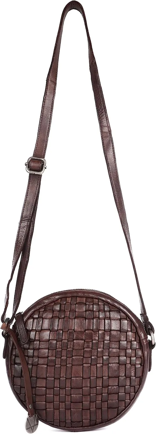 Genuine Leather Round Crossbody Bags For Women, Sling Bag For Women Crossbody Purse Trendy Casual