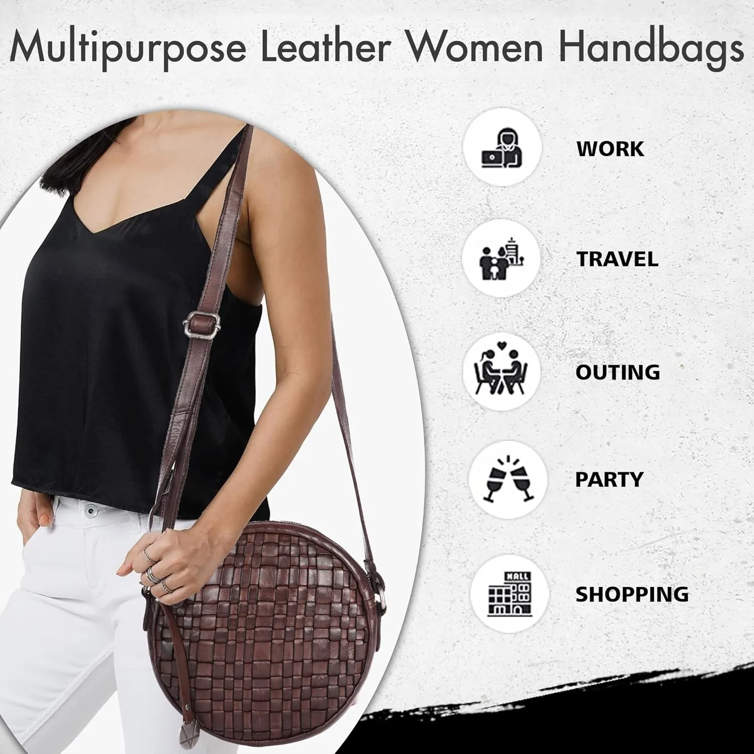 Genuine Leather Round Crossbody Bags For Women, Sling Bag For Women Crossbody Purse Trendy Casual