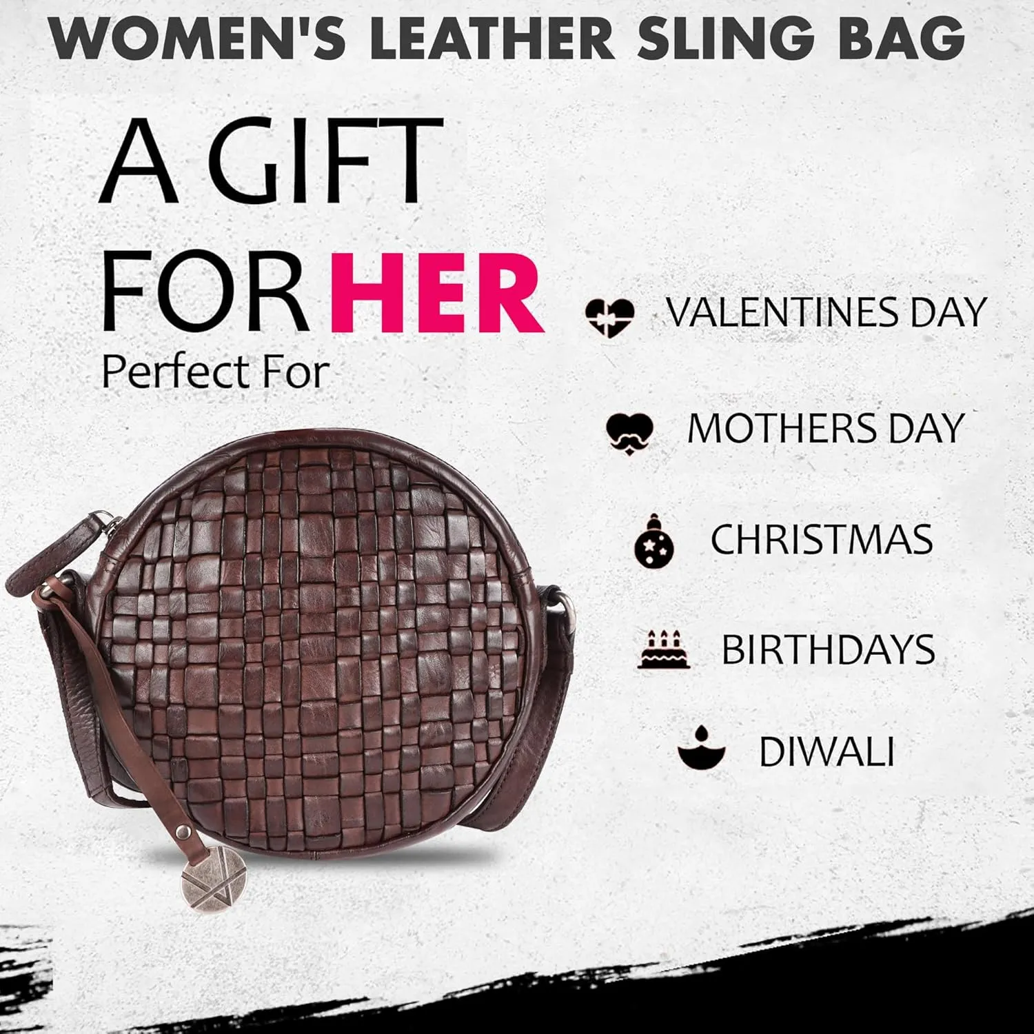 Genuine Leather Round Crossbody Bags For Women, Sling Bag For Women Crossbody Purse Trendy Casual