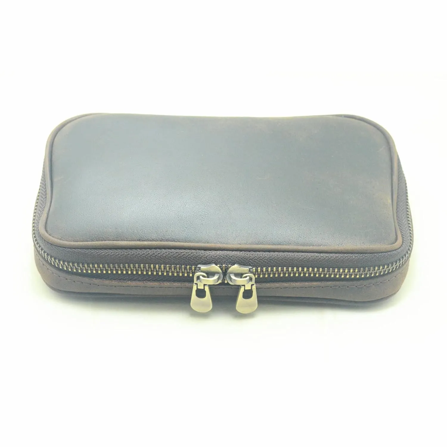 Genuine Leather Small Travel Toiletry Bag For Men Dopp Kit bag Handmade Vintage Mens Women Sturdy Zipper Wallet DarkBrown