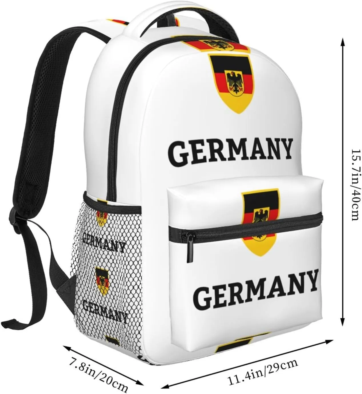 Germany German Football Soccer Flag Casual Backpack Travel Pack Bag Laptop Backpacks With Side Pockets Front Zipper Pockets Bookpack Daypack Picnic Rucksack Computer Bag