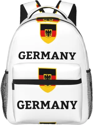 Germany German Football Soccer Flag Casual Backpack Travel Pack Bag Laptop Backpacks With Side Pockets Front Zipper Pockets Bookpack Daypack Picnic Rucksack Computer Bag