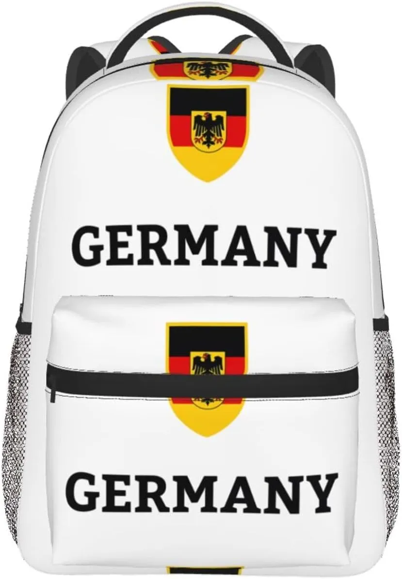 Germany German Football Soccer Flag Casual Backpack Travel Pack Bag Laptop Backpacks With Side Pockets Front Zipper Pockets Bookpack Daypack Picnic Rucksack Computer Bag