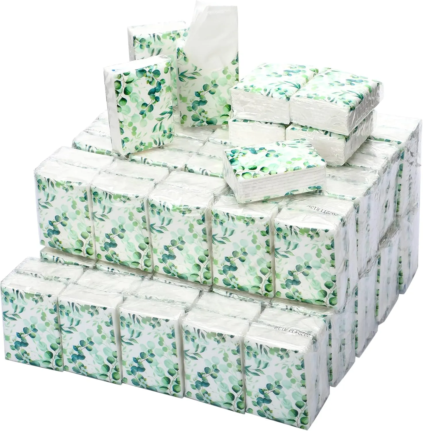 Geyee 100 Pcs Travel Tissue Packs Bulk 1000 Sheet Small Personal Facial Tissues 3 Ply Pocket Tissues Cute Individual Facial Tissue Packs for Wedding Party Favors(Eucalyptus Leave)