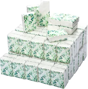Geyee 100 Pcs Travel Tissue Packs Bulk 1000 Sheet Small Personal Facial Tissues 3 Ply Pocket Tissues Cute Individual Facial Tissue Packs for Wedding Party Favors(Eucalyptus Leave)