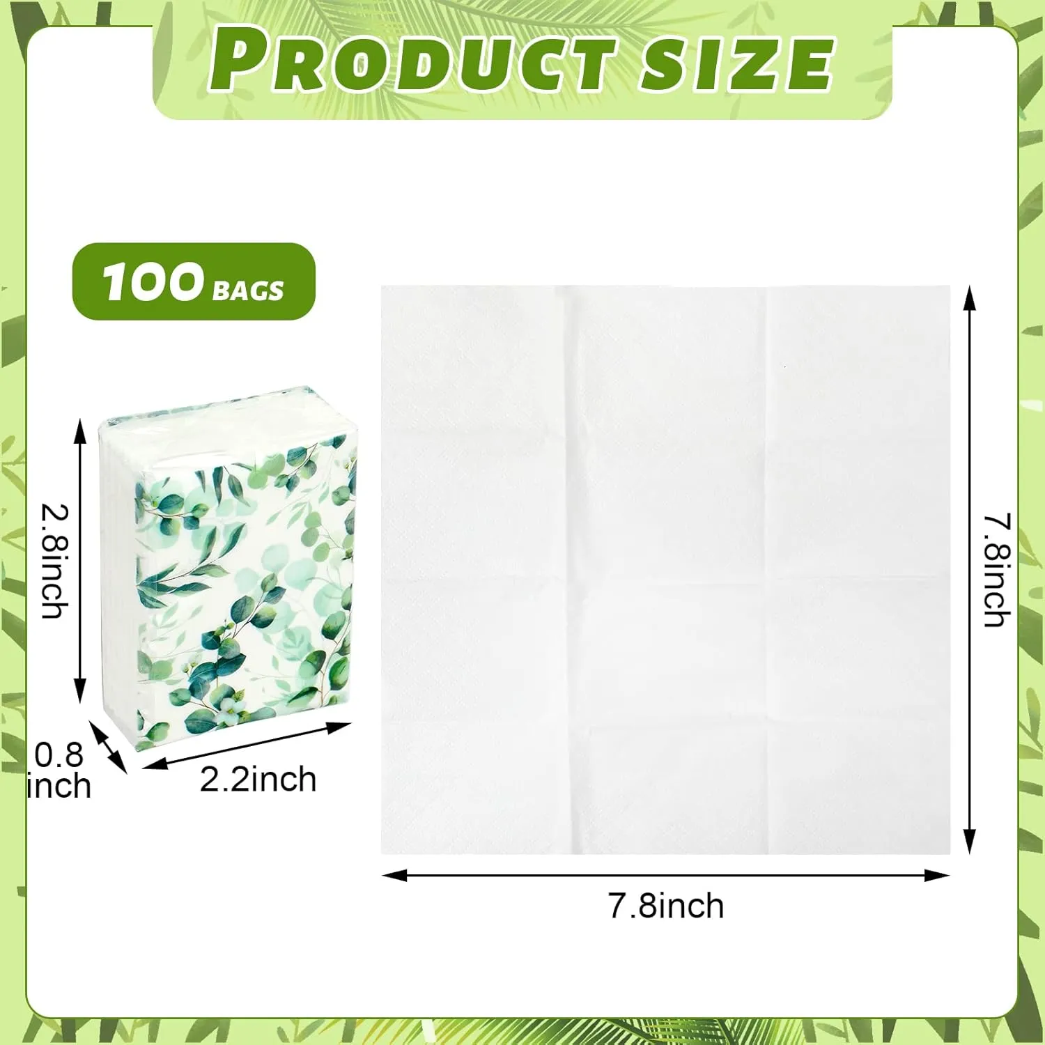 Geyee 100 Pcs Travel Tissue Packs Bulk 1000 Sheet Small Personal Facial Tissues 3 Ply Pocket Tissues Cute Individual Facial Tissue Packs for Wedding Party Favors(Eucalyptus Leave)
