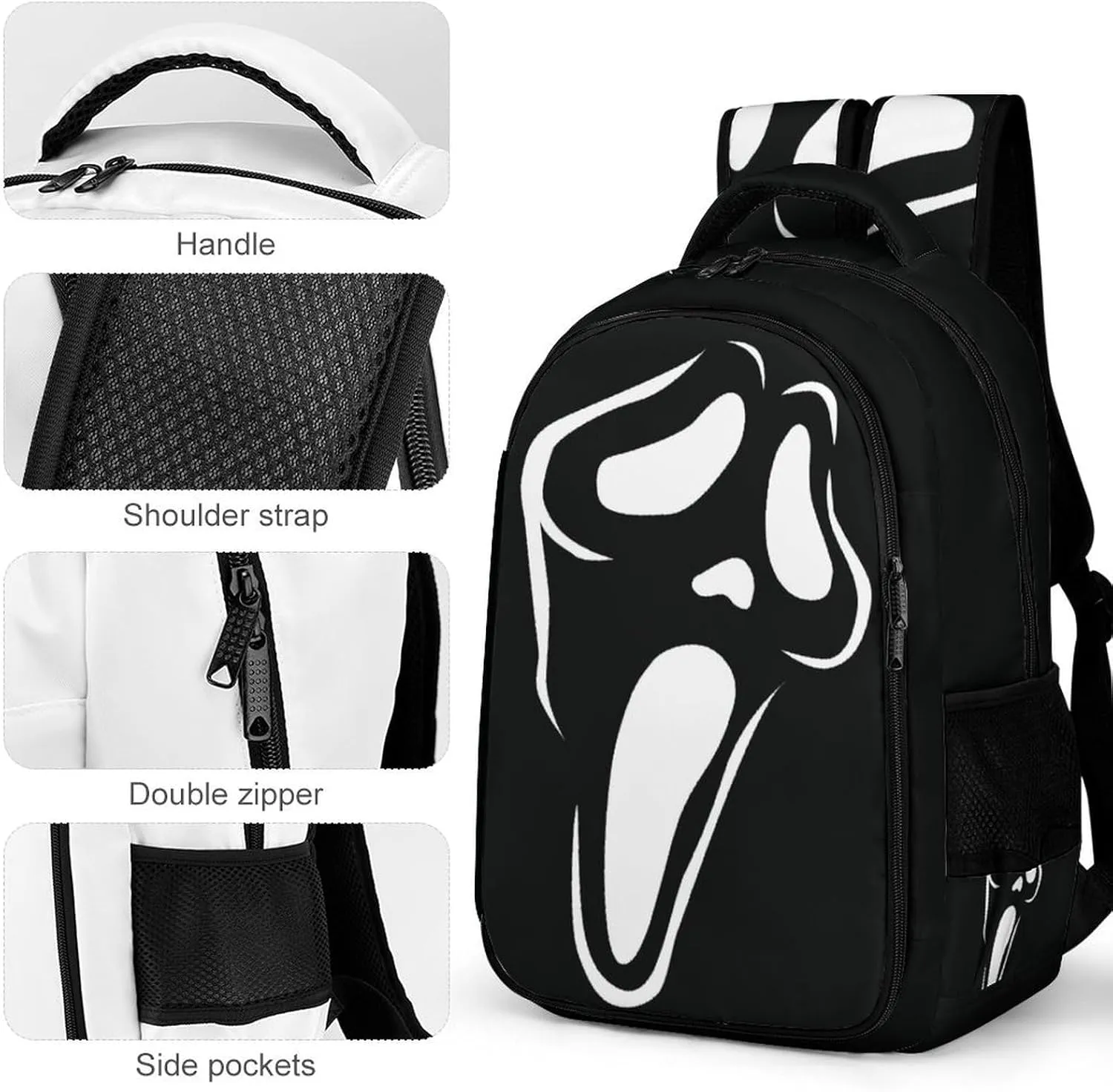 Ghost Mask Face Backpack Scream Spooky FunnyTravel Casual Laptop Bag Daypack for Men Women Outdoor Hiking Business Work Back Packs